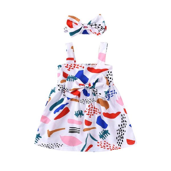 

children clothing dress infant baby girls 2 pcs suspenders print bow princess dress headbands kids princess dresses children set, Red;yellow
