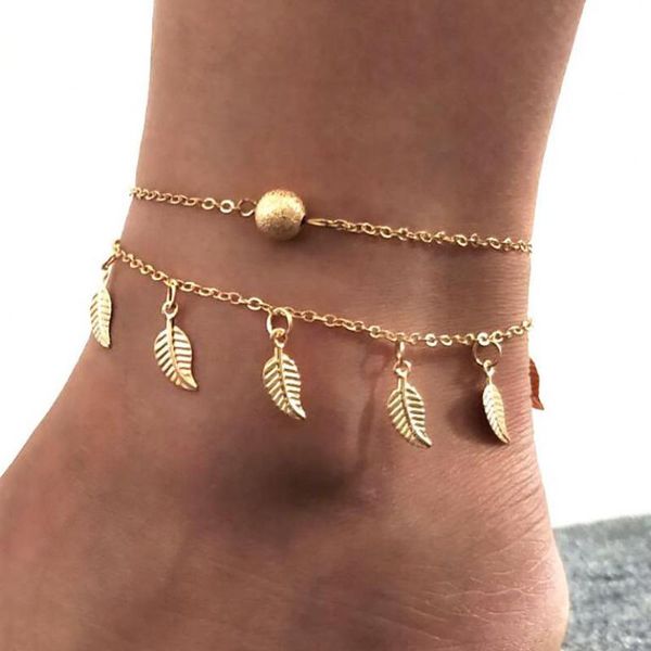 

bohemian leaf tassel anklets for women gold silver bead chain ankle bracelets foot jewelry barefoot sandal pulsera tobillera, Red;blue