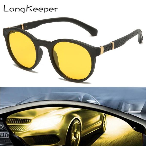 

longkeeper night vision driving sunglasses women anti glare driver yellow lens glasses round polarized men gafas de sol uv400, White;black