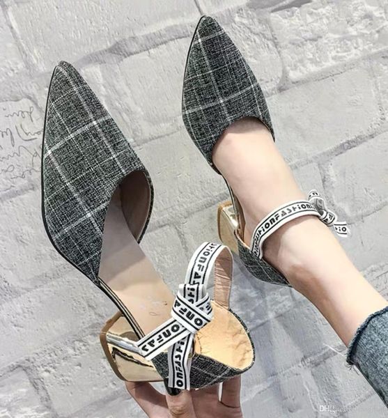 

spring pointed single shoes female 2019 new fairy style catchy girls high-heeled hollow word buckle thick heel sandals, Black