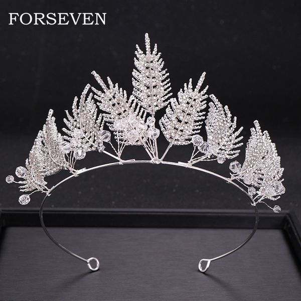 

rhinestone feather crown tiara bride headdress silver feather bride crown wedding hair accessories bride tiara, Golden;white