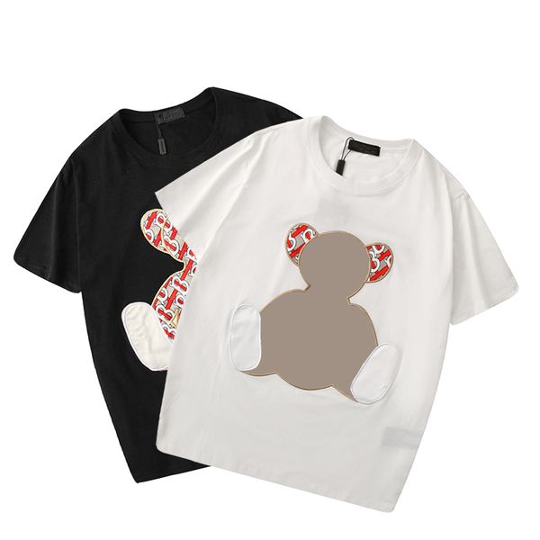 

fashion men women t shirt pure white black bear pattern men women short sleeve round neck 2020 summer new t shirt clothes