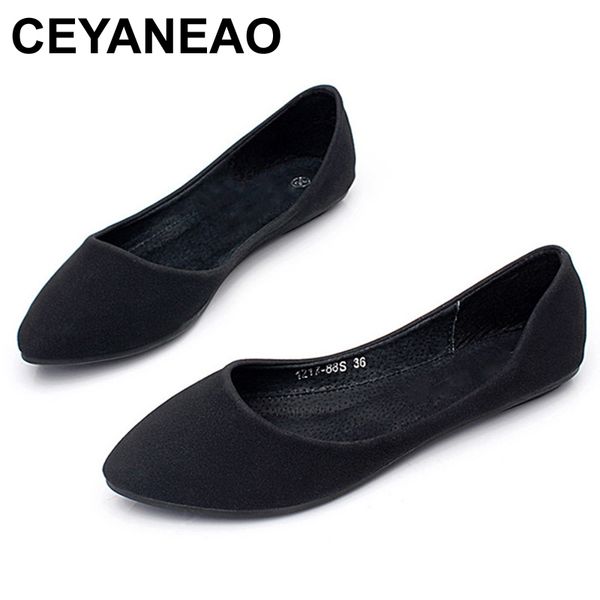 

ceyaneao 2020 autumn classic frosted flat flat shoes fashion with women's shoes shallow mouth pointed large size 35-41e976, Black