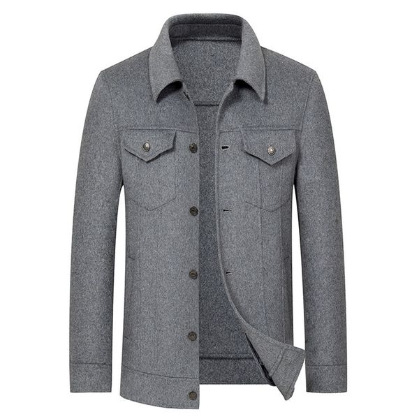 

feitong men's wool jacket warm winter trench outwear button smart overcoat coats, Black