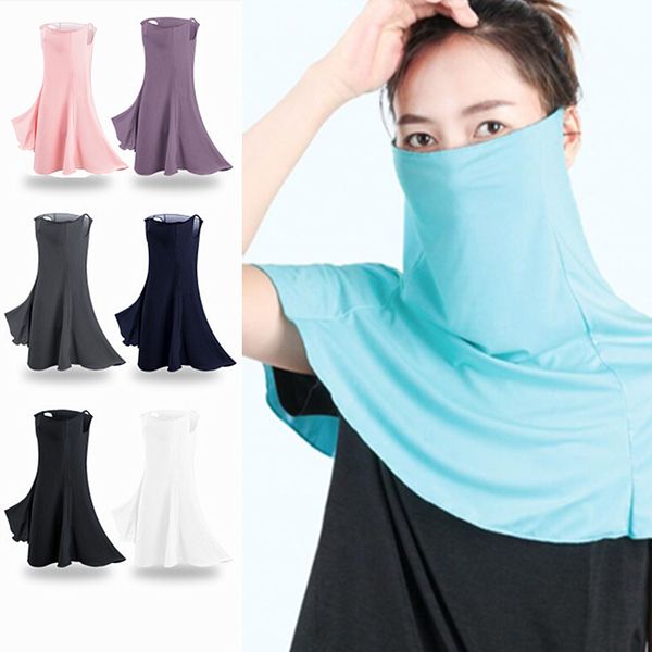 

sunscreen mask summer protection facemask ice silk cover outdoor sports neck scarf, Black