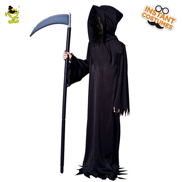 

kids boys grim reaper devil costume cosplay halloween party costume with hooded role play boys devil costumes, Black;red