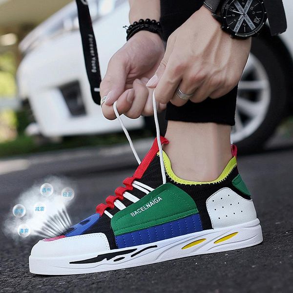 

2019 spring fashion sneakers shoes hococal for men summer air mesh breathable brand design colorful sale men's casual shoes, Black