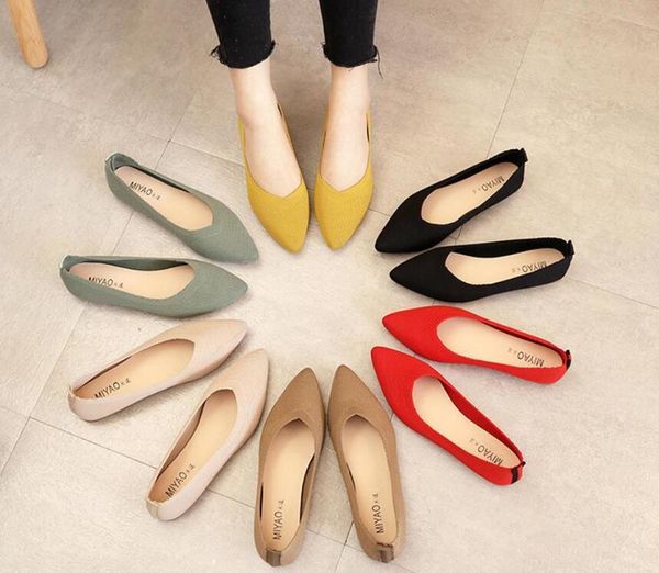 

2020 spring breathable women slip on flat loafers pointed toe shallow ballet solid color shoes casual flat shoes ballerina flats, Black