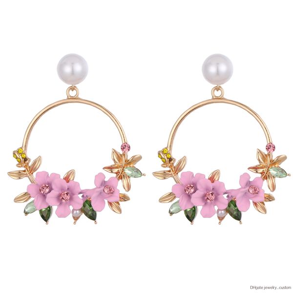 

Fashion Flower Earrings 2019 New Elegant Big Round Flower Ladies Earrings Fashion Simulation Pearl Boucle D'oreille