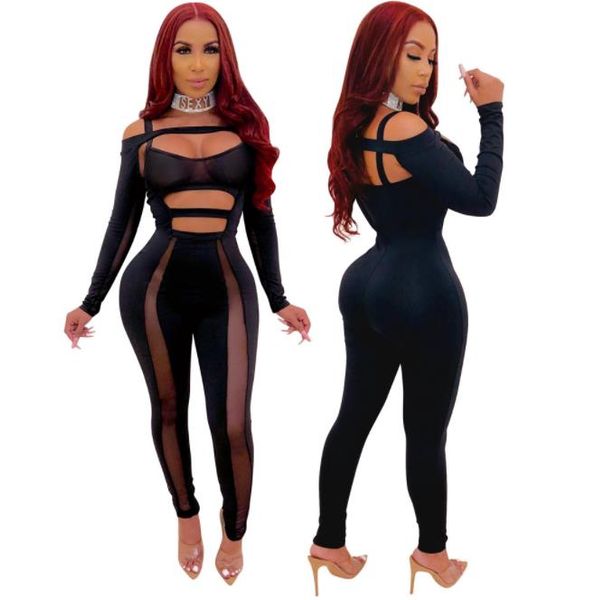 

2020 womens designer rompers fashion perspective hollow out low cut slim bodysuit club style womens rompers, Black;white