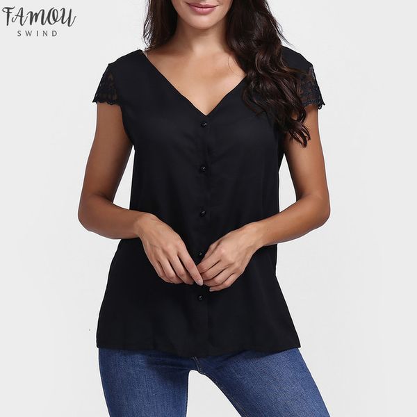 

women short sleeve t shirt lace v neck chiffon backless fashion lace abbigliamento donna estate, White