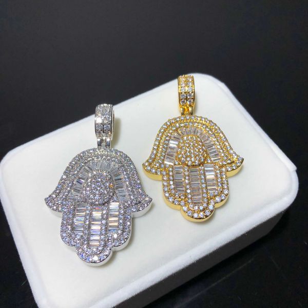 

hip hop jewelry baguettes hamsa hand pendant, Bronze;silver