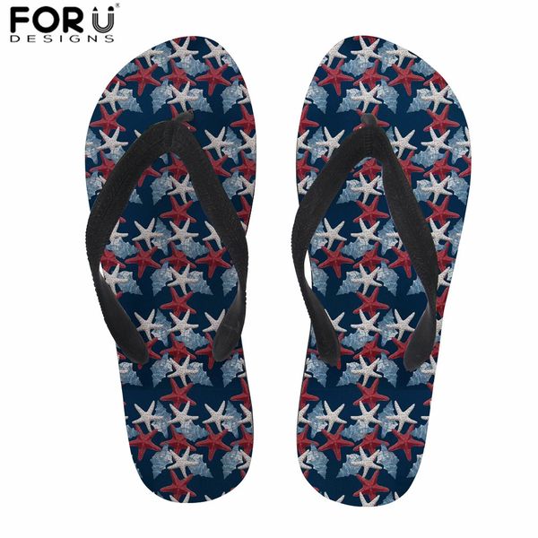 

forudesigns women's slippers star fish print summer beach casual shoes flip flops flat indoor outside home mujer slippers, Black
