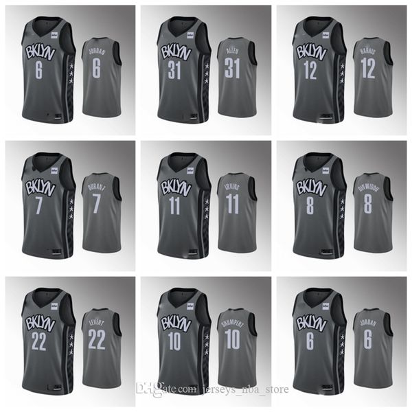 

2020 brooklyn nets men kyrie irving 2019-20 gray jersey caris levert taurean prince joe harris kyrie irving kenneth faried, Black;red