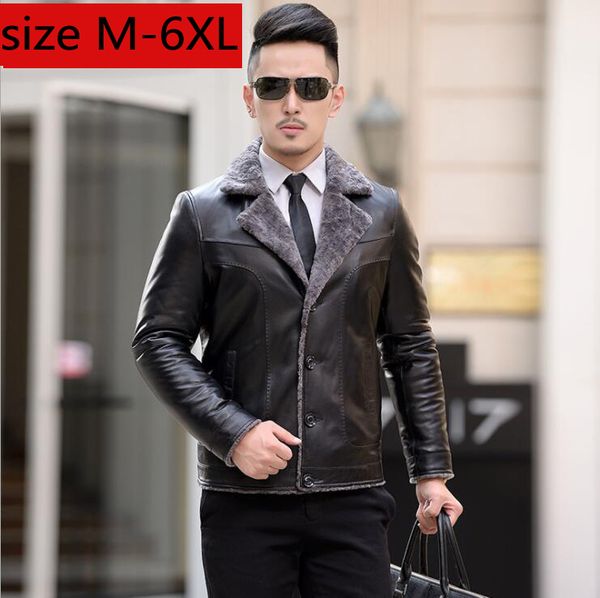 

new arrival fashion large with velvet men winter thick thermal casual leather jacket plus size m lxl2xl3xl4xl5xl6xl, Black