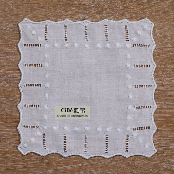 

n004-6: 12 piece white ramie/cotton hemstitched cocktail napkins- 1 dozen 6" x 6"- ladder hem stitch cloth napkin coasters
