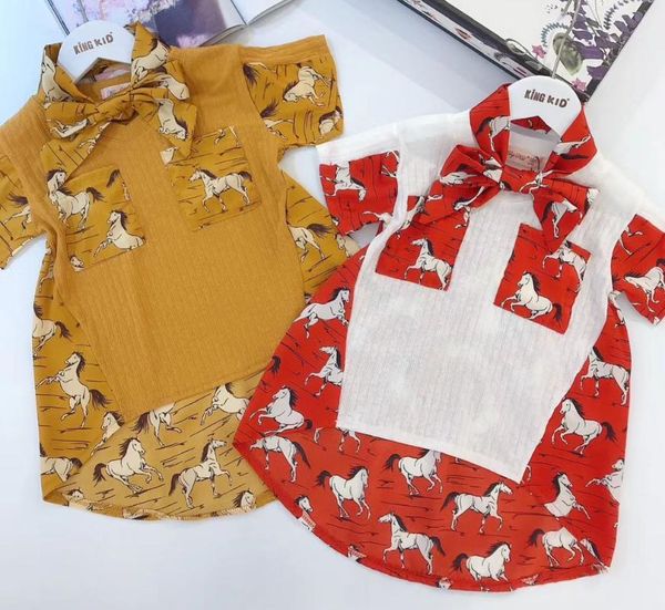 

wholesale zebra print with tie pocket princess 2020new baby girls t-shirt new summer girls kid shirt children child clothes, Blue