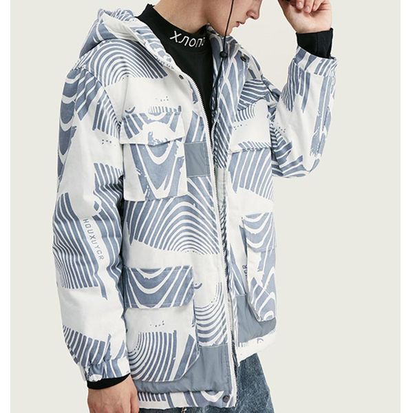 

men's hooded cotton jacket camouflage multi-pocket reflective stitching mens streetwear jackets coats ropa de hombre 2019, Black