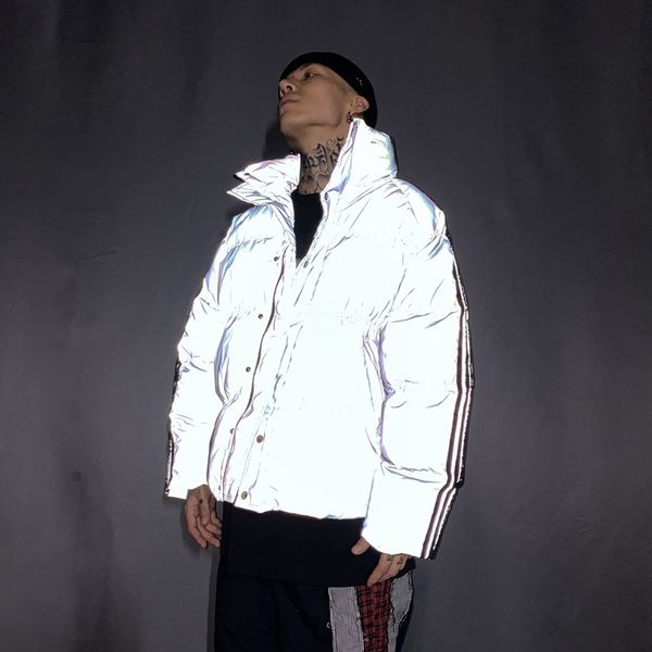 

men full reflective coat night reflect light hip hop bomber jacket women zipper flight jackets and coats casual, Black;brown