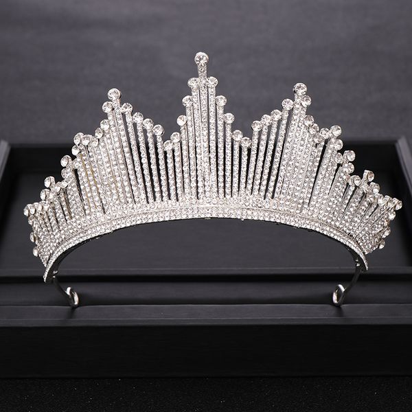 

trendy hair accessories rhinestone crystal crown silver bridal crown queen tiara for wedding diadem beauty pageant head jewelry, Golden;white
