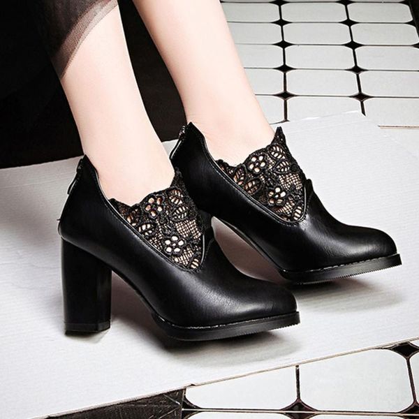 

women ankle boots autumn women high heels boots lace mouth single boot ladies black pumps shoes#g25