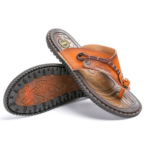 

men's fashion casual flat flip flops slippers beach sandals outdoor skid shoes mans footwear terlik kapcie slides 40jy18, Black