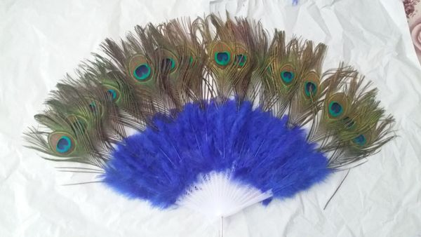 Handgefertigter Pfauenfächer aus Kunststoff mit Dauben und Federn für Kostüm-Tanzpartys, dekorativer Hand-Faltfächer, 40 cm (15,7 Zoll).