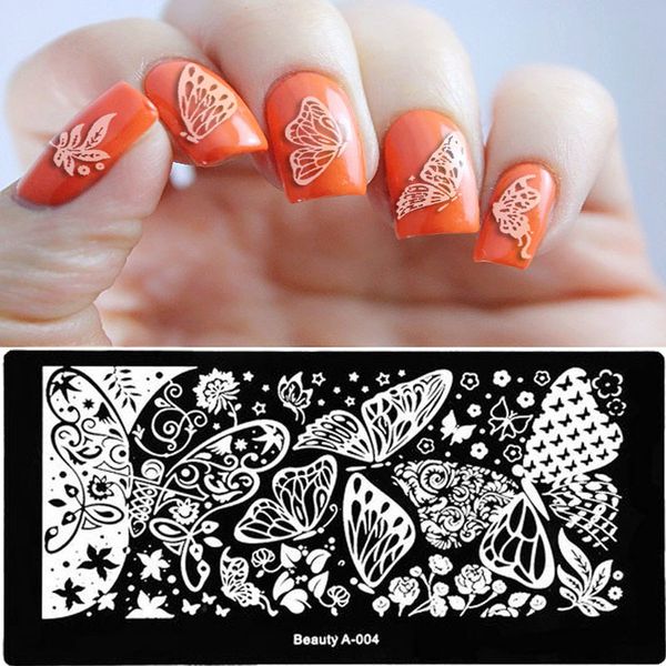 

2017 new 6*12cm stainless steel nail art stamping plates geometric patterns monroe madonna sports nails template stamp, White