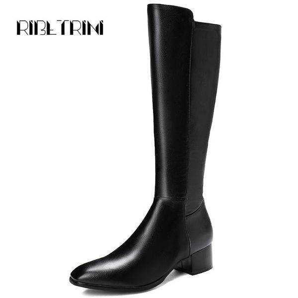

ribetrini new fashion lady elegant mid calf boots causal square heel boots women 2020 zipper black cool woman shoes