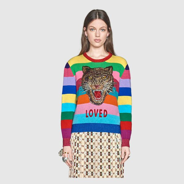 

2019 new women sweater knitwear cashmere sweaters sequins tiger long sleeve luxury knit sweater women pullovers classic kint, White;black