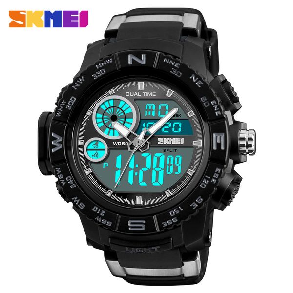 

skmei brand men sports watches luxury led digital quartz watch waterproof men wrist watch man clock relogio masculino, Slivery;brown
