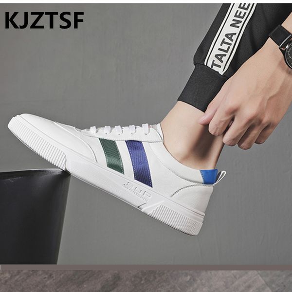 

men sneakers soft moccasins , running shoes men ,kjztsf quality genuine leather stripe casual shoes ,suitable for sports leisure, Black