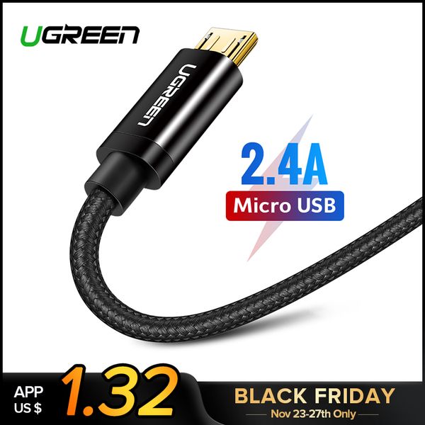 Ugreen cable micro USB nylon 2.4A Cable de datos USB de carga rápida para Samsung Xiaomi