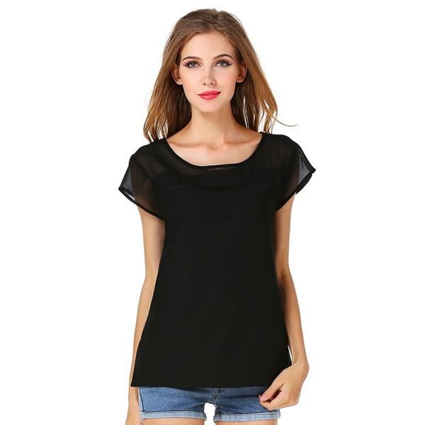 

женщины шифон твердые рубашки 2017 новый красивый тонкий полый с короткими рукавами шифон рубашка сексуальная перспектива сращивания для жен, White