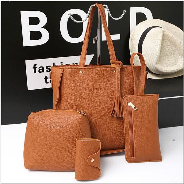 

2020 women casual mother-in-law bag 4 piece sets large capacity messager bag fashion simple handbag, Black