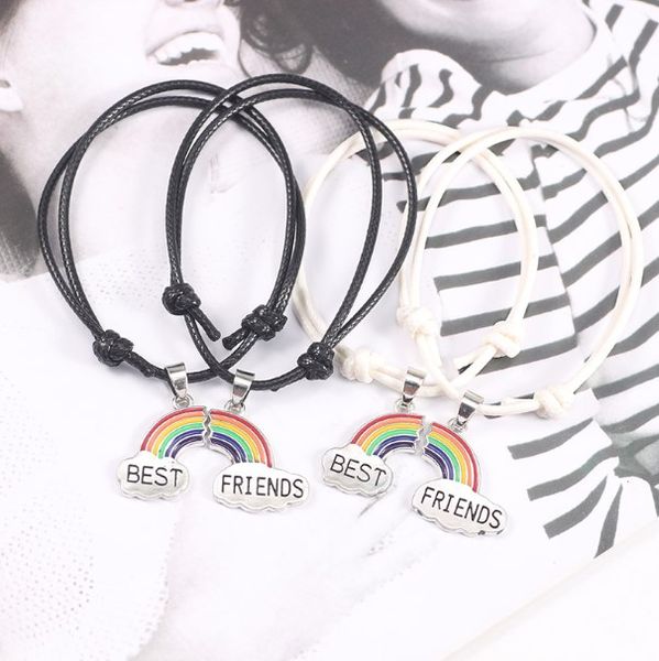 O arco-íris melhores amigos Pulseiras para mulheres Menina retro couro corda ajustável Tamanho Bangles Bff sempre LGBT jóias dom Pulseras