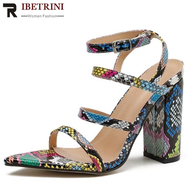 

ribetrini ins pointed toe party shoes women 2020 trendy colored animal print sandals high block heels summer sandals, Black
