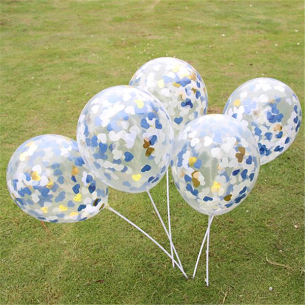 Gold Navy Blue White Heart Confetti Balloon Latex Transparent