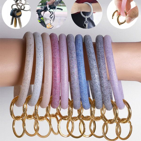 

silicone bangle keychain pendant bracelet for women key ring hoop keyring key chain home organizer wall hook up jewelry gift, Black