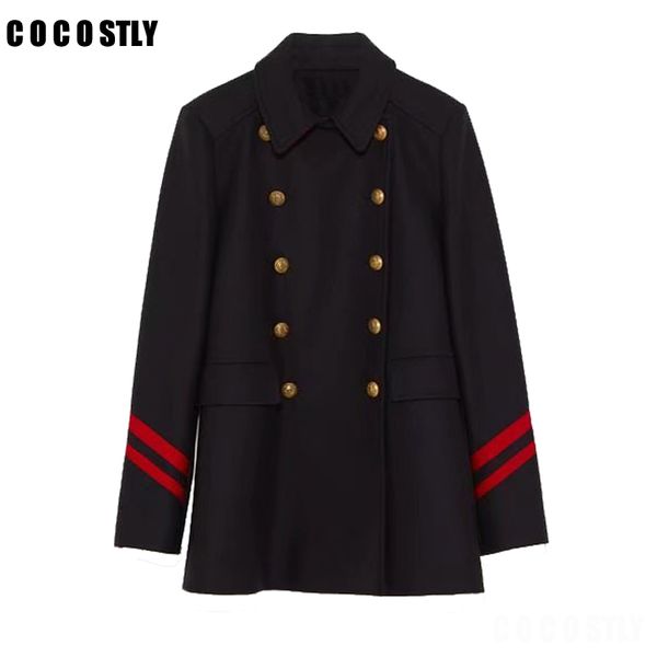 

autumn blend woolen coat women winter double breasted fashion long wool coat parka overcoat women jacket, Black