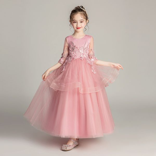 

girls wedding evening dress 2019 summer puff princess dress flower children's clothing in the big children host costumes costumes, Red;yellow