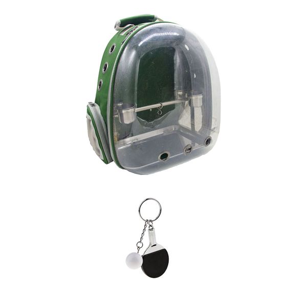 

3 in 1 clear cover travel pet bird parrot cage carrier with 1 set perch cup & keychain