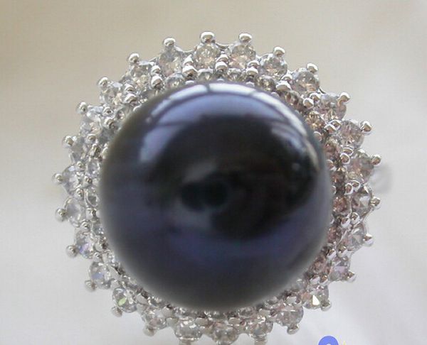 

gt;imperial crown tahitian black round pearl mount jewelry ring, Slivery;golden