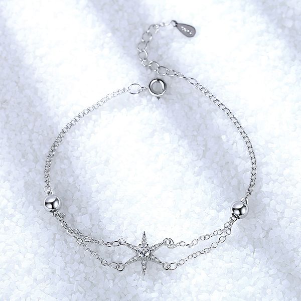 

anenjery dainty 925 sterling silver star браслет micro циркон браслет-цепочка b эст подарок на день рождения для нее s-b260, Black
