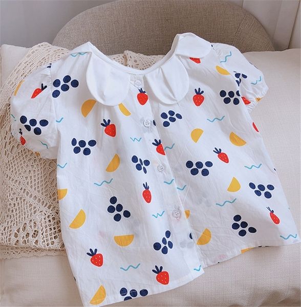 

activity night market 2020 girls summer strawberry printing white short-sleeved strawberry t- t-shirt petal collar shirt economy, White;black