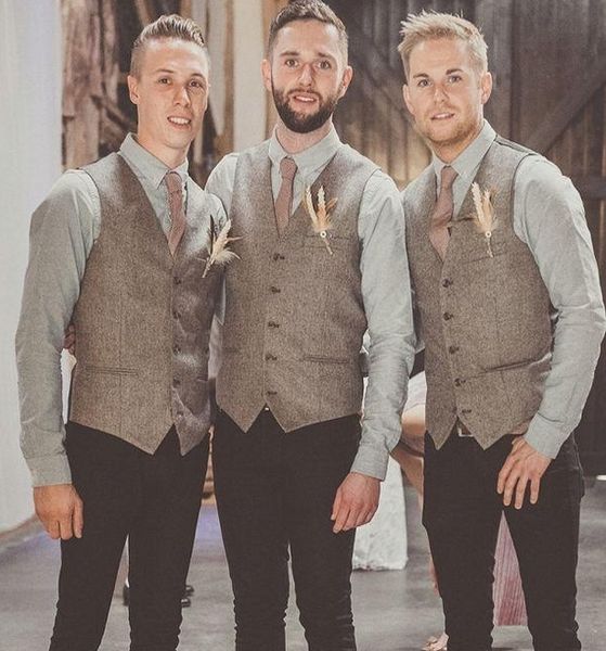 

plus size gray wool tweed vests for wedding custom made plus size formal groom's suit vest slim fit waistcoat for men, Black