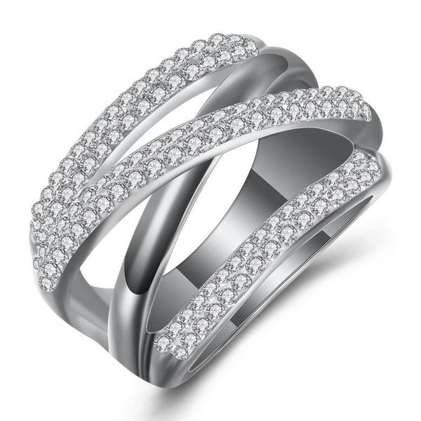 

classic stainless steel rings jewelry european and american style fashion women zircon geometric titanium steel ring cluster rings lr060, Golden;silver
