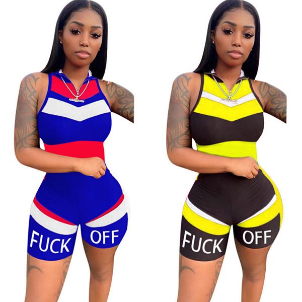 

zooeffbb letter print playsuit short sleeve sports fall tracksuit one piece outfits bodycon bodys rompers womens jumpsuit shorts y200422 #78, Black;white