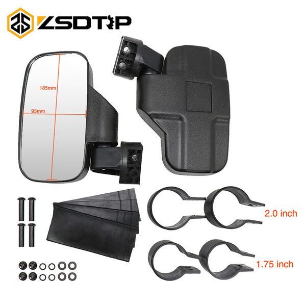 

zsdtrp 2pcs spauto utv motorcycle left and right side view mirror with 1.75" and 2" mounts -proof rubber pad