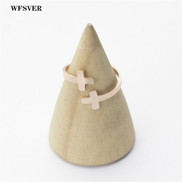 

wfsver women ring stainless steel gold/silver/rose gold color cross shape opening adjustable ring for female fashion jewelry, Slivery;golden